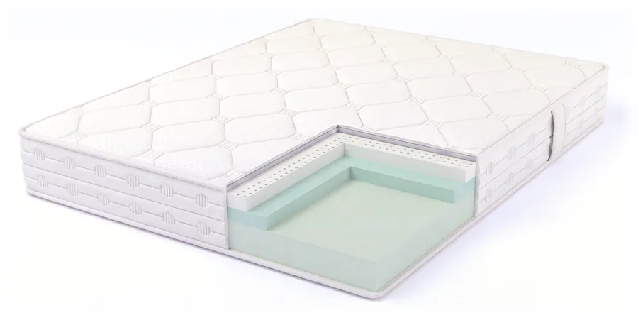 A Dreemex mattress cut open to show its layers of foam